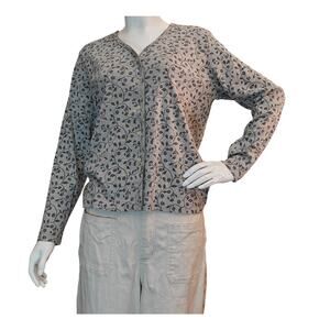 L.L. Bean Floral Print Button Front Cardigan Womens Small Cotton Knit